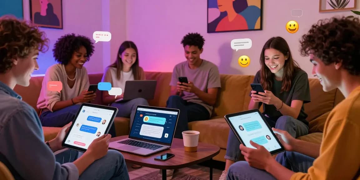 Engaging users in a vibrant NSFW chat bot lounge with colorful lighting.