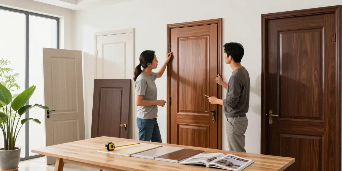 Explore stylish wooden doors from https://abacasdoors.co.uk/ in a modern home consultation setting.