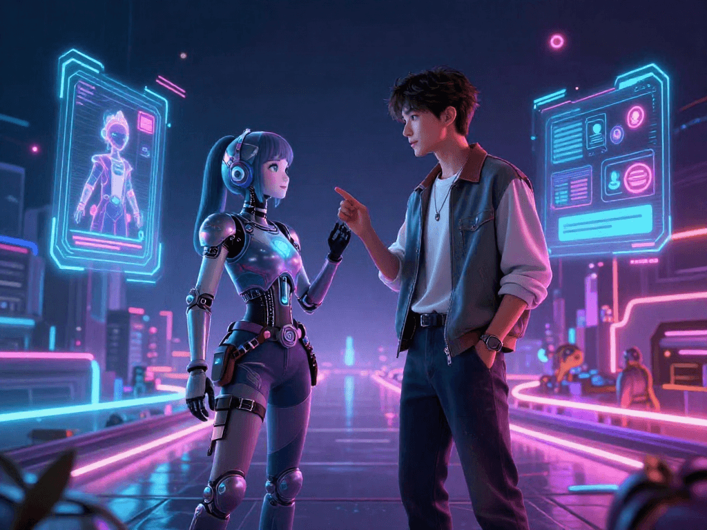 Engaging interaction with character ai nsfw in a vibrant virtual landscape.