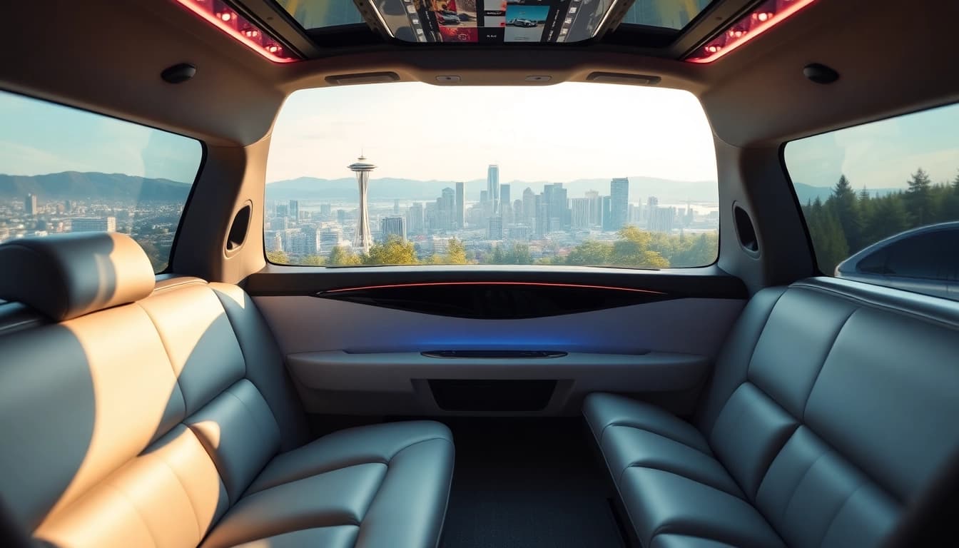 Luxurious limousine interior for seattle to vancouver car service, showcasing comfort and style.