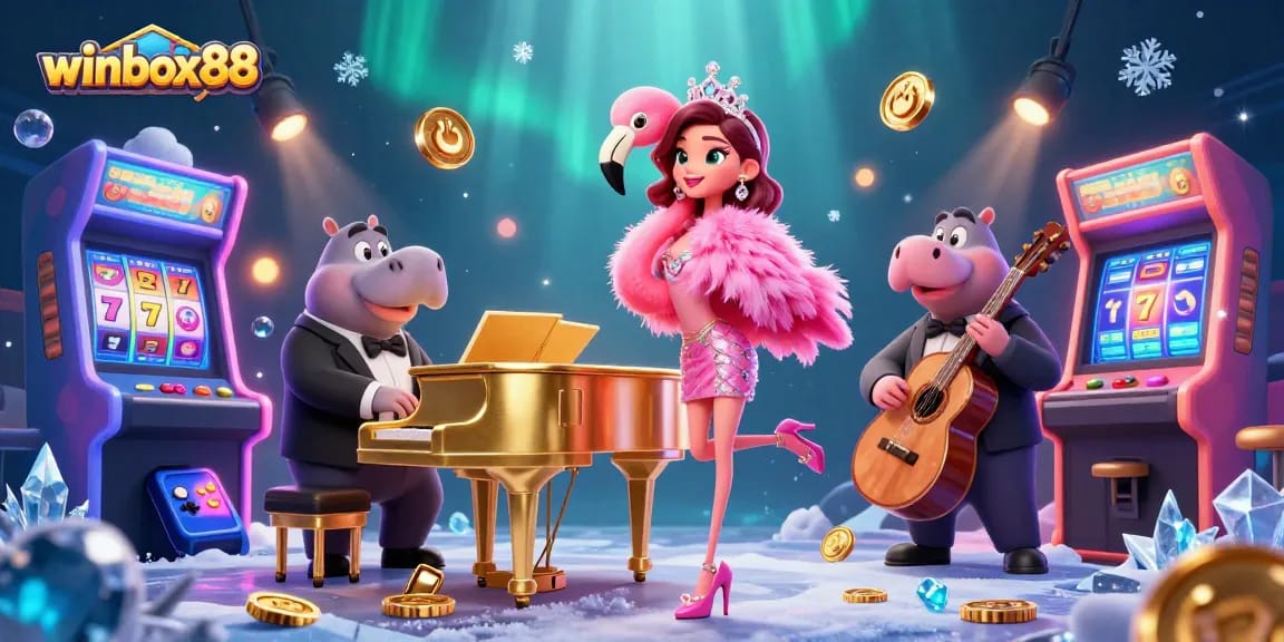 Winbox88 offers interactive casino fun with vibrant visuals of slots and unique characters.
