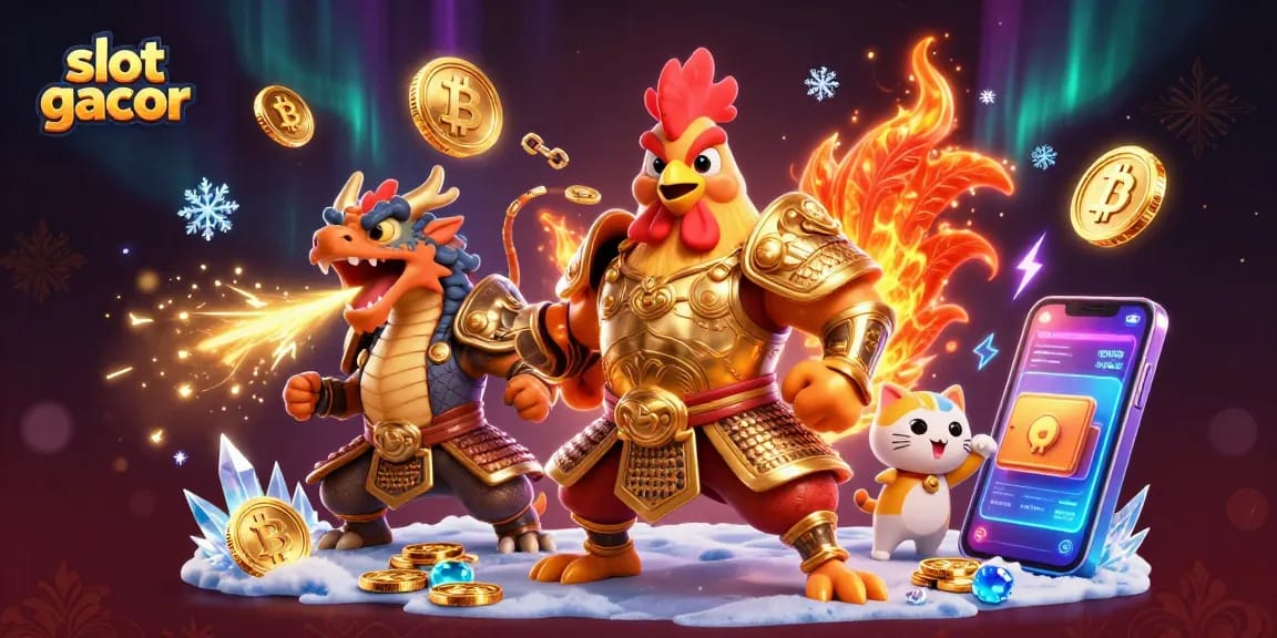 Engage with slot gacor strategies in this vibrant 3D casino scene showcasing dynamic elements and characters.