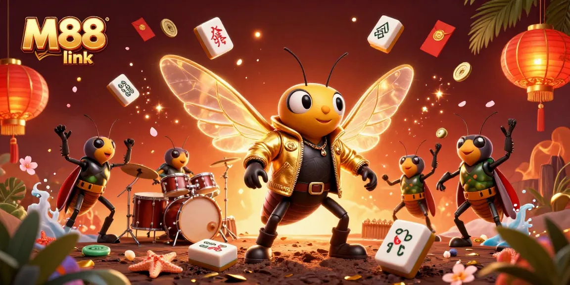 Experience M88 link in this vibrant 3D casino scene with iconic characters and dynamic gaming elements.