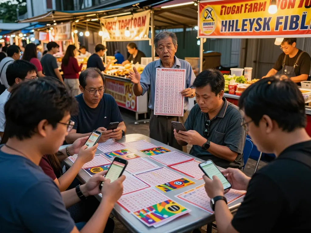 Exciting Togel Hongkong betting scene showing friends analyzing HK lottery numbers.