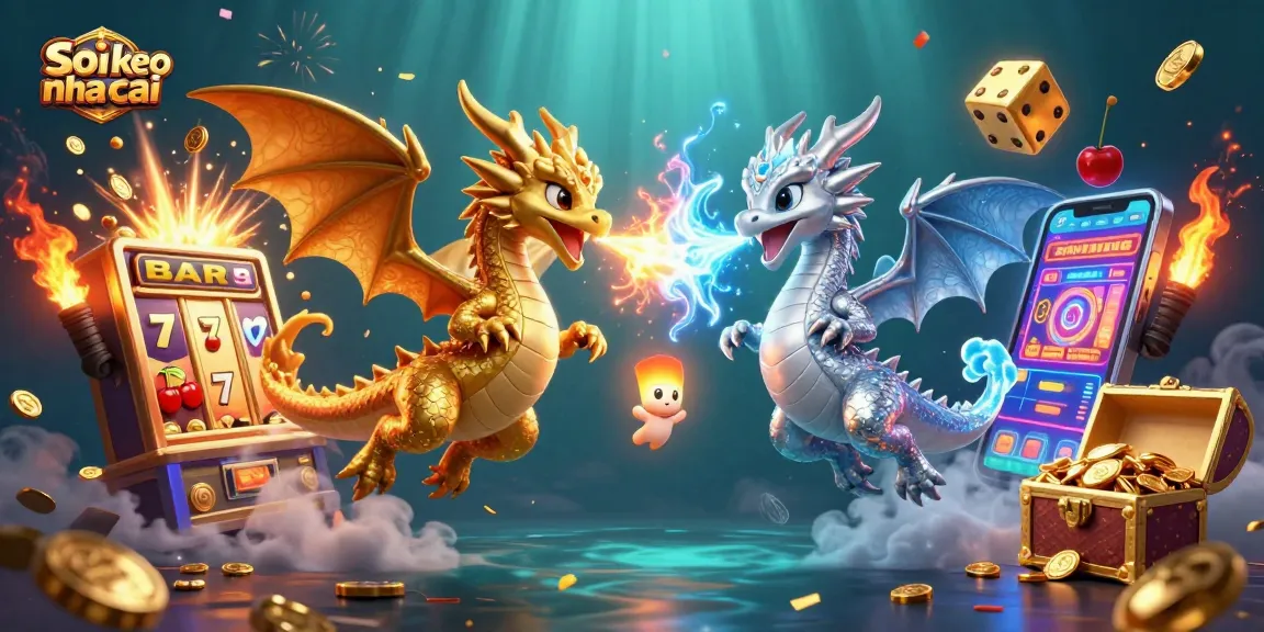 Spectacular 3D scene of dragons featured in soi keo nha cai-themed casino illustration, emphasizing luck and winning potential.