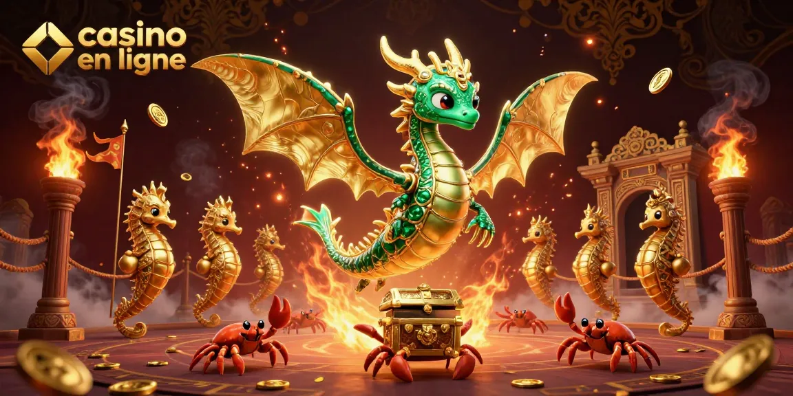Vivez une expérience audacieuse de casino en ligne avec un dragon de mer flottant et des pièces d'or scintillantes.