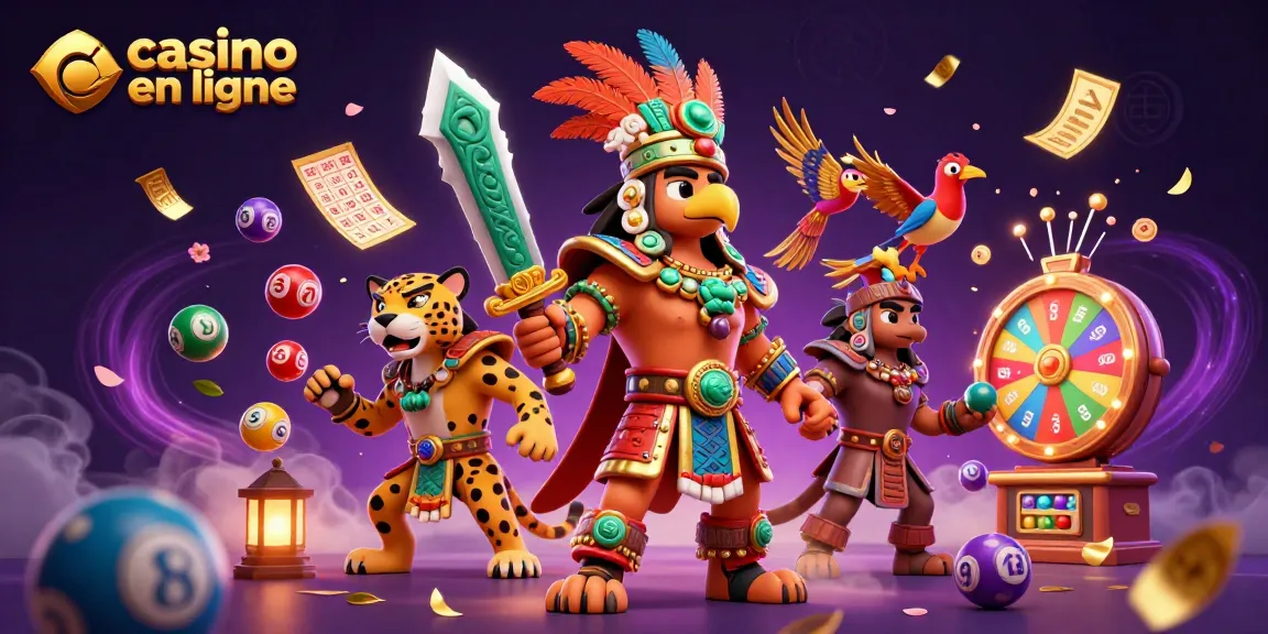 Plongez dans l'univers captivant du casino en ligne avec cette illustration dynamique de guerriers aztèques.