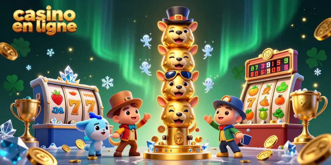 Jouez au casino en ligne avec le totem poli, des symboles de machines à sous et des trophées dorés.