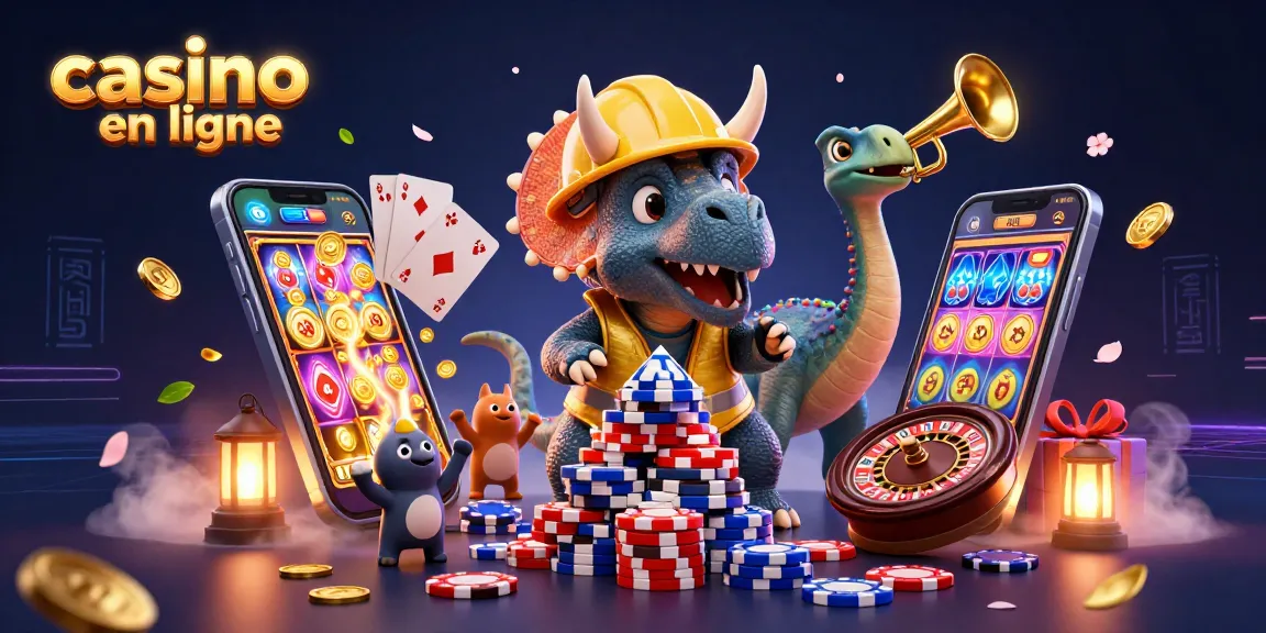 Casino en ligne : célébration joyeuse autour de constructions de jetons de poker et de jeux d'argent