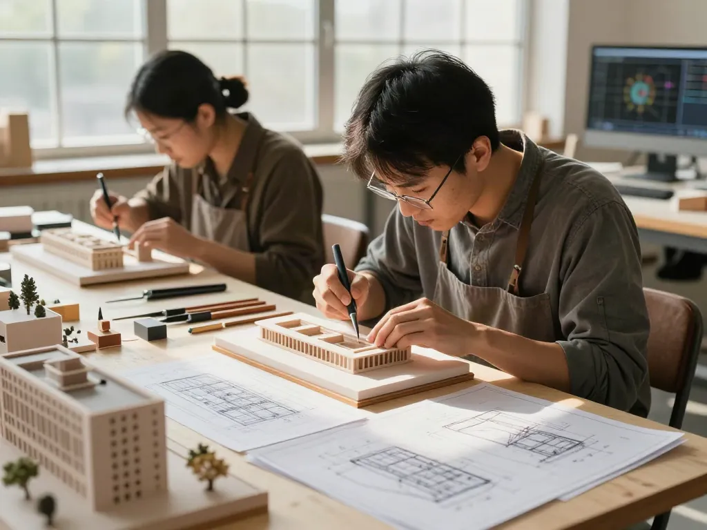 Präziser Architekturmodellbau in Dresden mit Handwerkern und detailgetreuen Modellen.