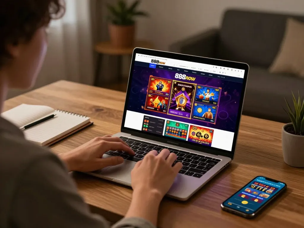 Play seamless online games at 888now on a laptop, enhancing the gaming experience with vibrant graphics