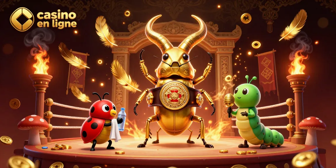 Vivez l'excitation du casino en ligne avec un combat épique entre une colorado et un insecte, des éléments de jeu autour.