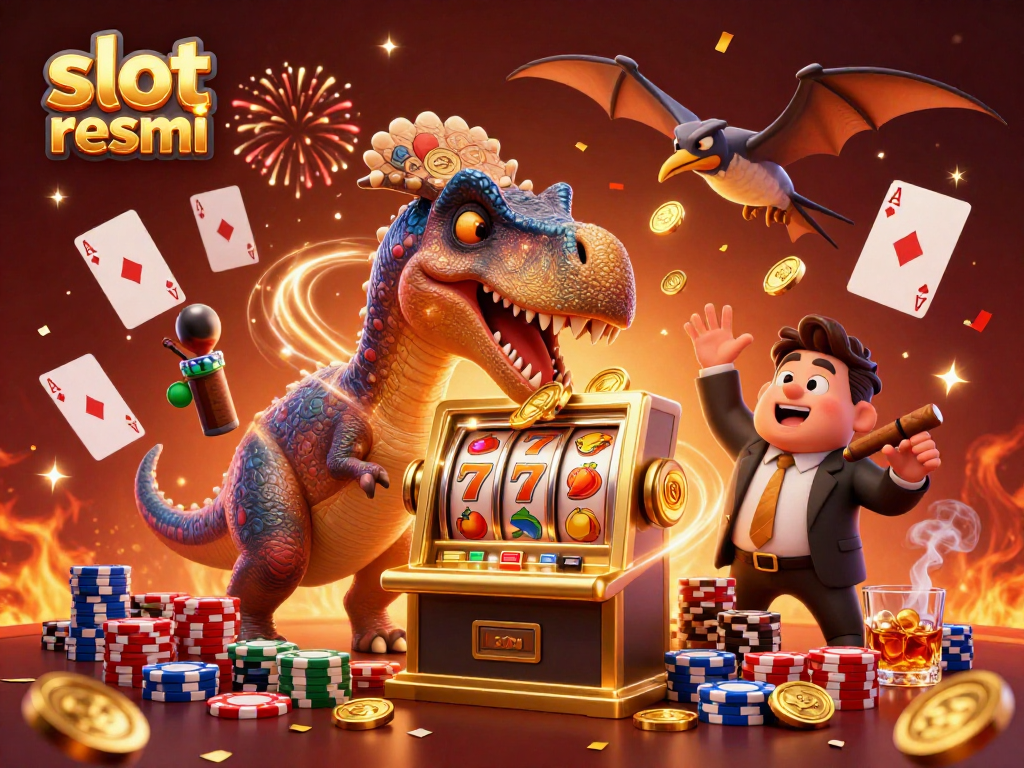 Experience excitement with a slot resmi scene depicting a pachycephalosaurus winning jackpot coins at a vibrant casino.