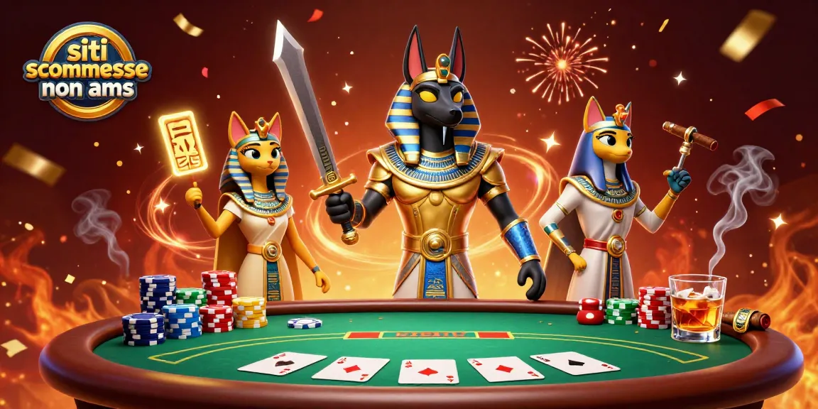 Siti scommesse non AAMS: Anubis e Bastet al tavolo da poker con gettoni e carte