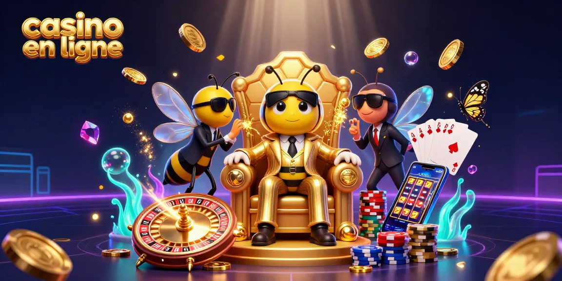 Illustration animée 3D montrant un boss de la mafia abeille dans un casino en ligne vibrant.