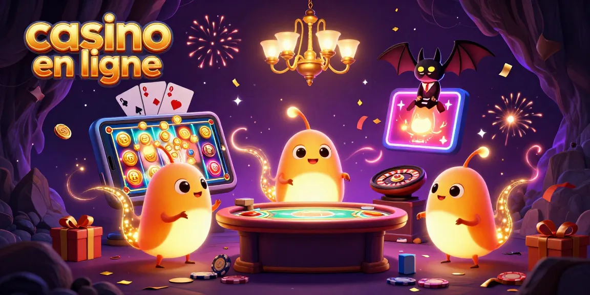 Casino en ligne avec des lucioles illuminant un casino ainsi qu'un croupier chauve-souris, ambiance festive