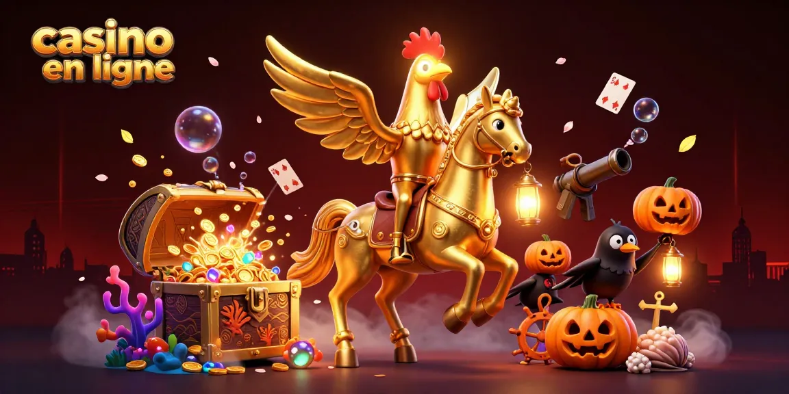 Vivez l'excitation d'un casino en ligne avec un coq doré et ses amis lumineux, dans une scène richement décorée.