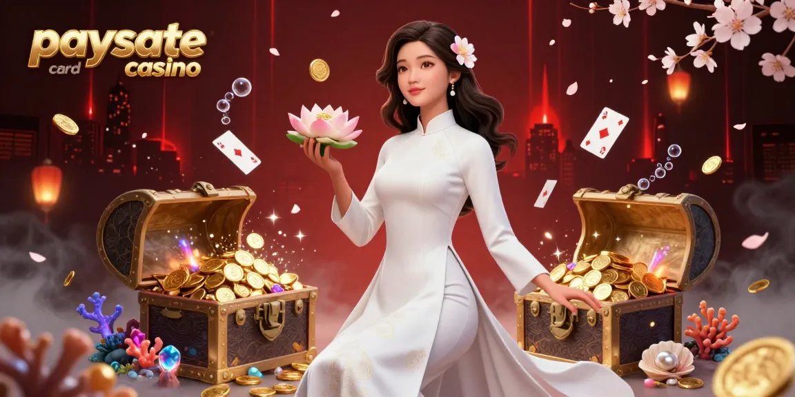 Erleben Sie die aufregende Action im Paysafe Card Casino, mit einer atemberaubenden asiatischen Frau inmitten dynamischer Spielelemente und einer bezaubernden Aura.
