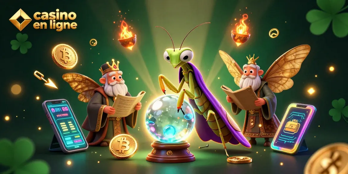 Profitez des jeux de casino en ligne captivants, avec une illustration dynamique de personnages et symboles mystiques.