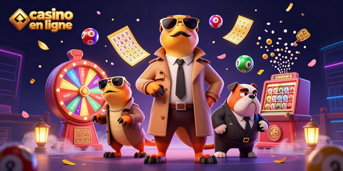 Jeux dynamiques de casino en ligne avec des balles de loterie colorées et des personnages amusants.