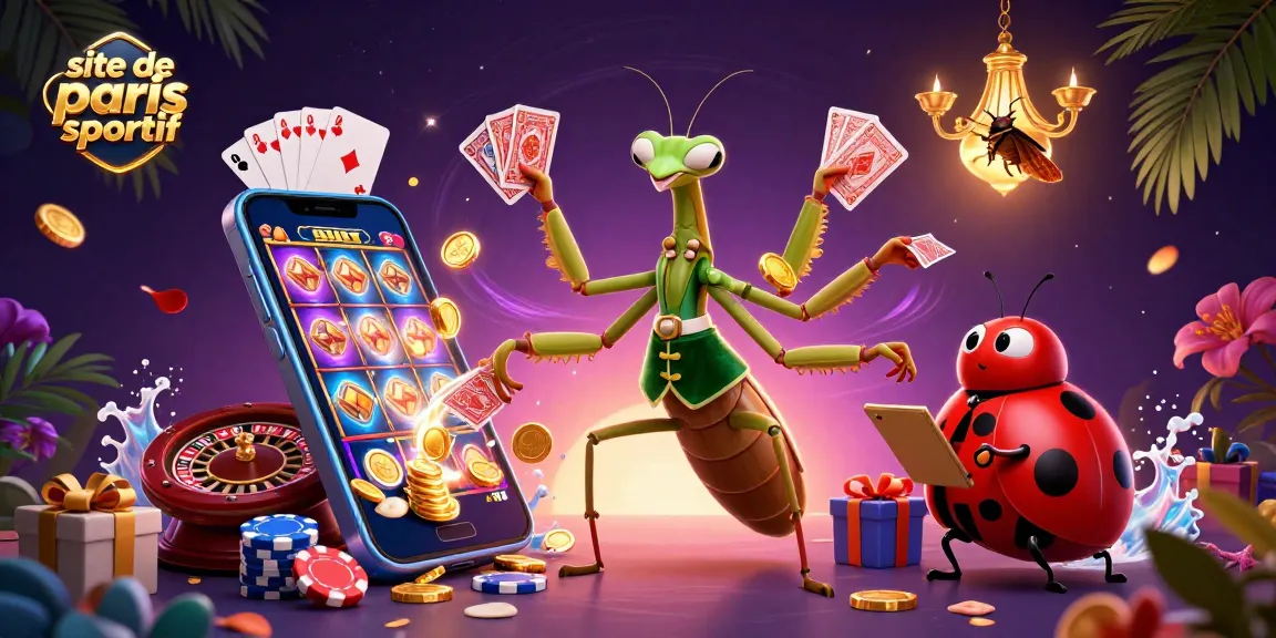 Des animations chantes de l'univers du site de paris sportif avec des personnages de casino colorés.