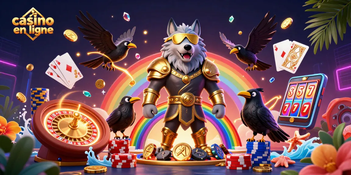 Plongez dans l'univers du casino en ligne avec notre illustration captivante des jeux et des personnages mythologiques.