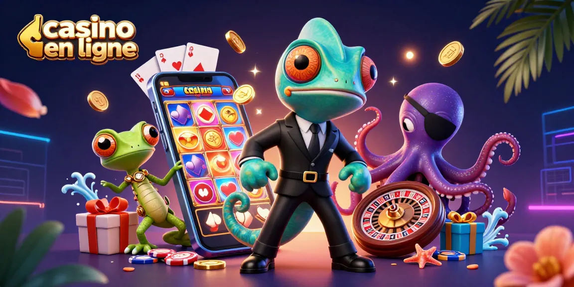 Plongez dans l'univers du casino en ligne avec cette scène captivante mettant en scène un caméléon agent secret et ses compagnons.