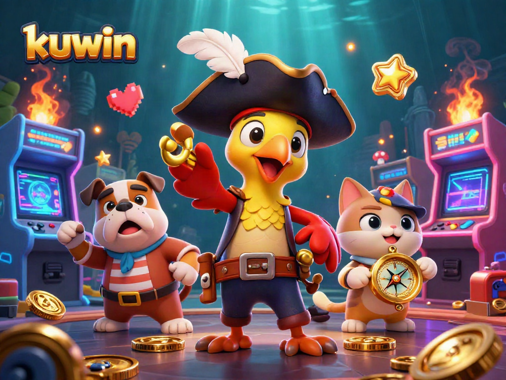 Kuwin offers exciting gaming adventures as the parrot captain directs the action in a vibrant casino atmosphere.