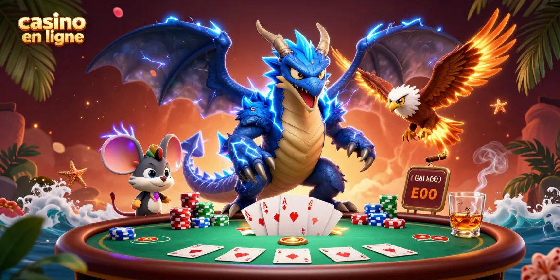Découvrez un dragon de casino en ligne fulgurant et des compagnons dans une scène animée.