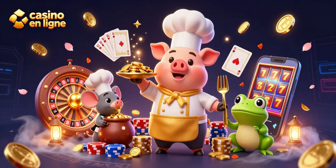 Le casino en ligne offre une expérience interactive avec des pièces d'or, des jeux de roulette et des cartes gagnantes.