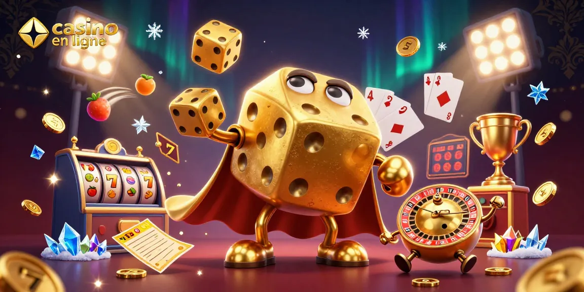 Jouer dans un casino en ligne avec des personnages animés de dés et des éléments de machines à sous vibrantes.