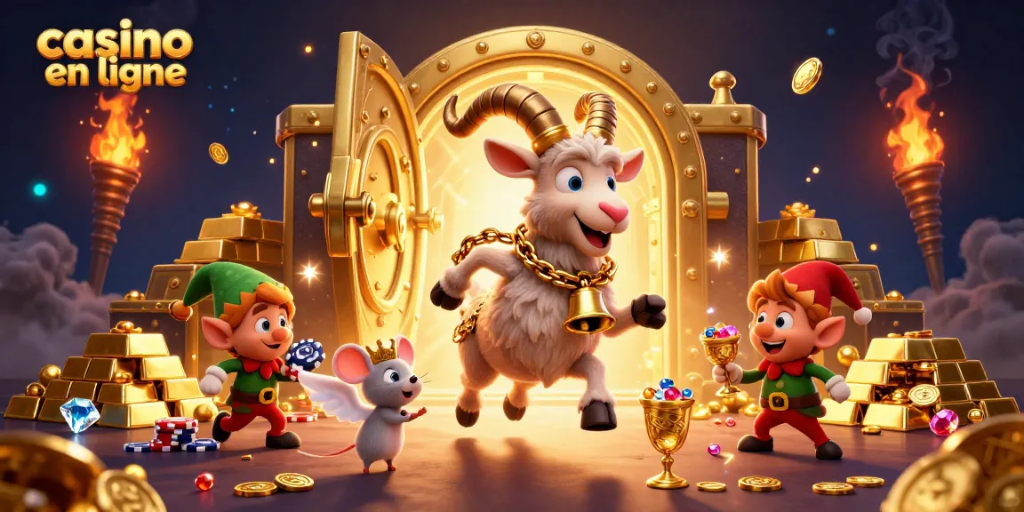 Illustration animée de casino en ligne avec Krampus et des elfes, jouant avec des jetons volés.