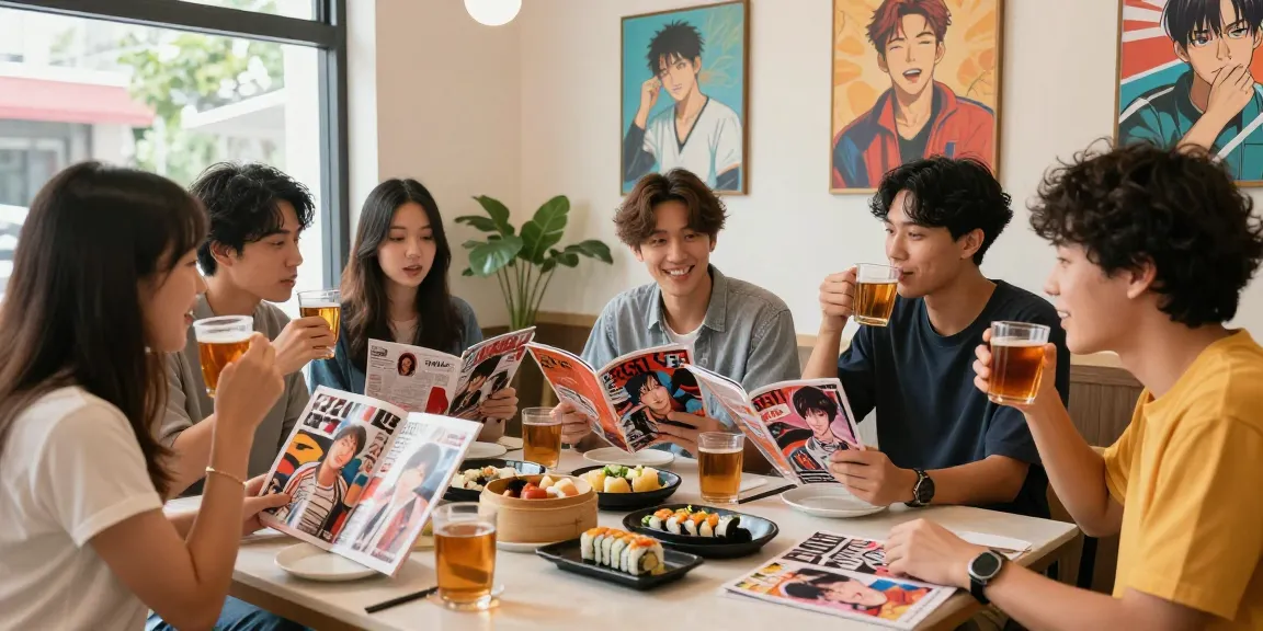 Friends enjoying Asian culture at a café while discussing trends from https://hanadultalk.com.