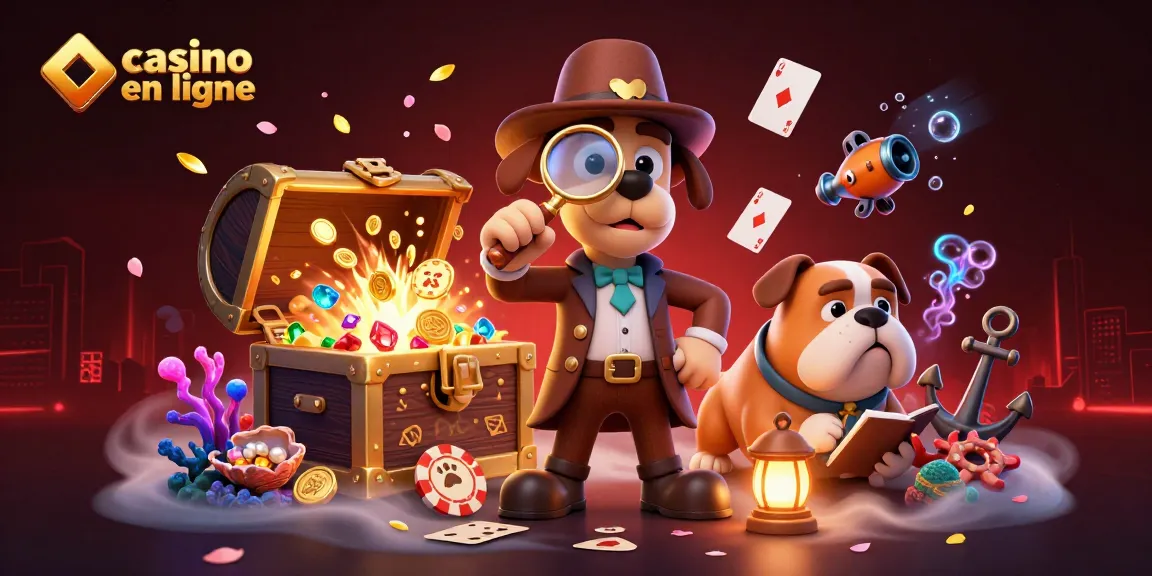 Plongez dans le monde du casino en ligne avec un détective examinant des indices tout en découvrant des trésors cachés.