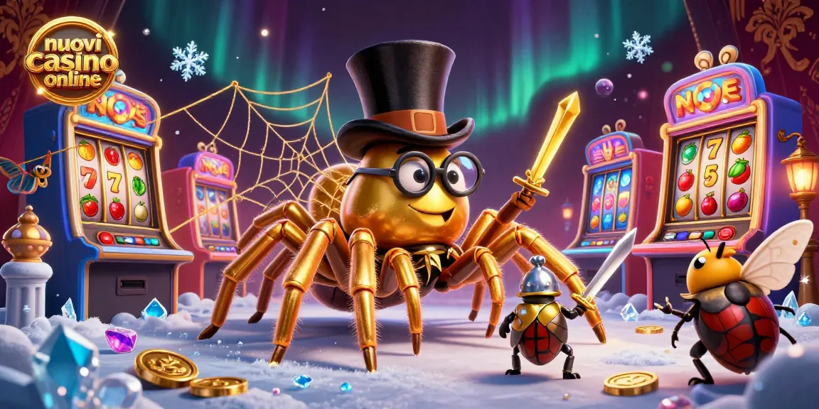 Gioca nei nuovi casinò online con divertenti slot e personaggi in un'illustrazione 3D vivace.