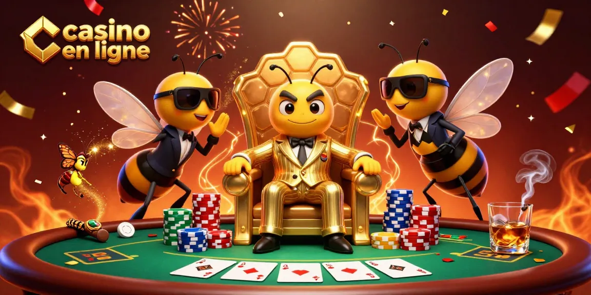 Venez découvrir le casino en ligne avec des personnages animés, une table de poker, et une ambiance festive.