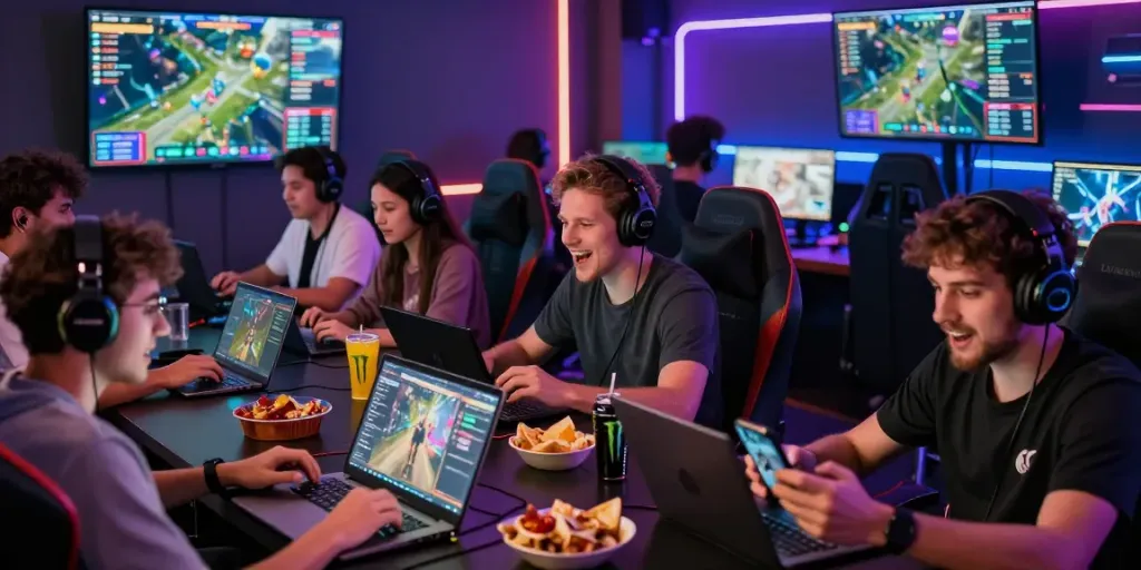 Players enjoying a thrilling gaming experience with luxury333 technology in a vibrant lounge.