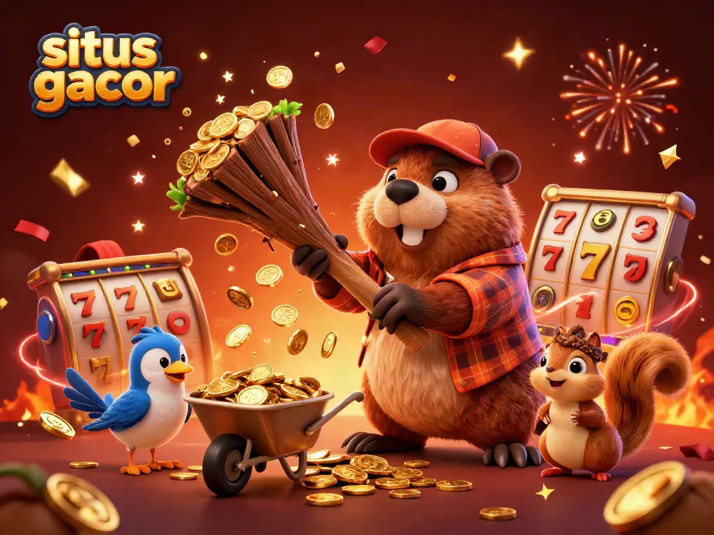 Join the excitement with situs gacor as our beaver character wins big, showering coins!