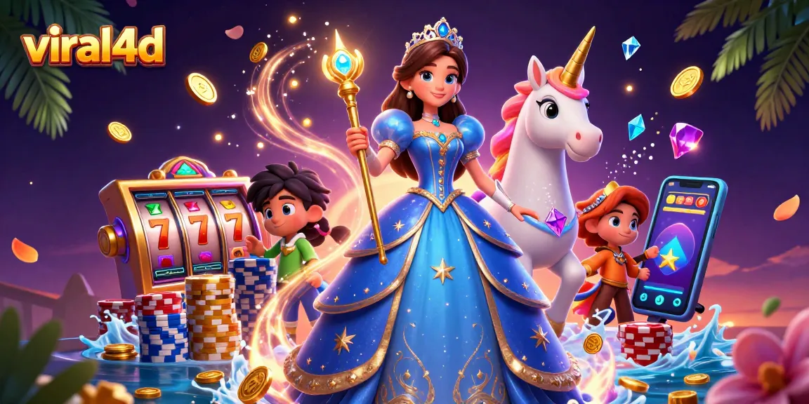 Engage with viral4d as the beautiful woman and unicorn celebrate exciting slot victories.