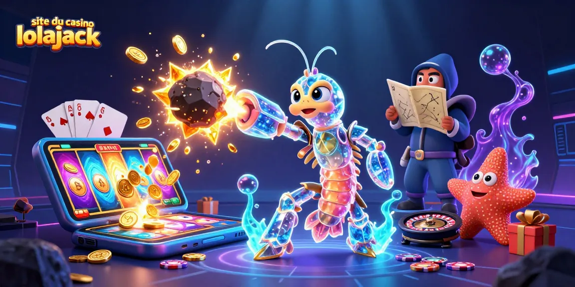 Jouez sur le site du casino lolajack et découvrez une illustration dynamique de jeux de casino avec des personnages captivants et des éléments de jeux.
