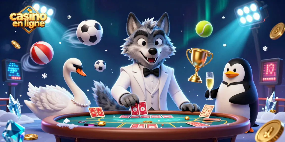 Profitez de l'expérience de jeu dans un casino en ligne avec un loup, un cygne et un pingouin animés.