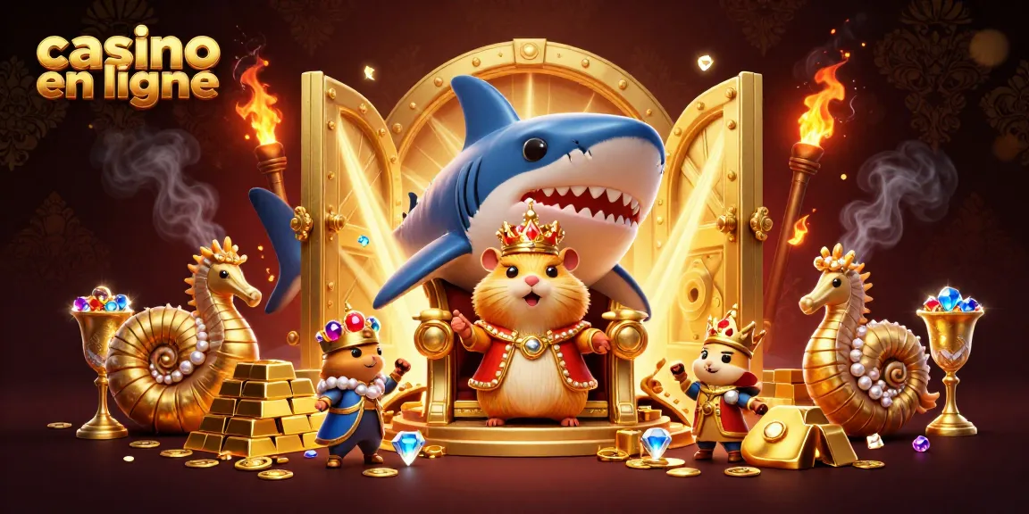 Plongez dans l'univers du casino en ligne avec un roi hamster doré entouré de gardes en seahorse.