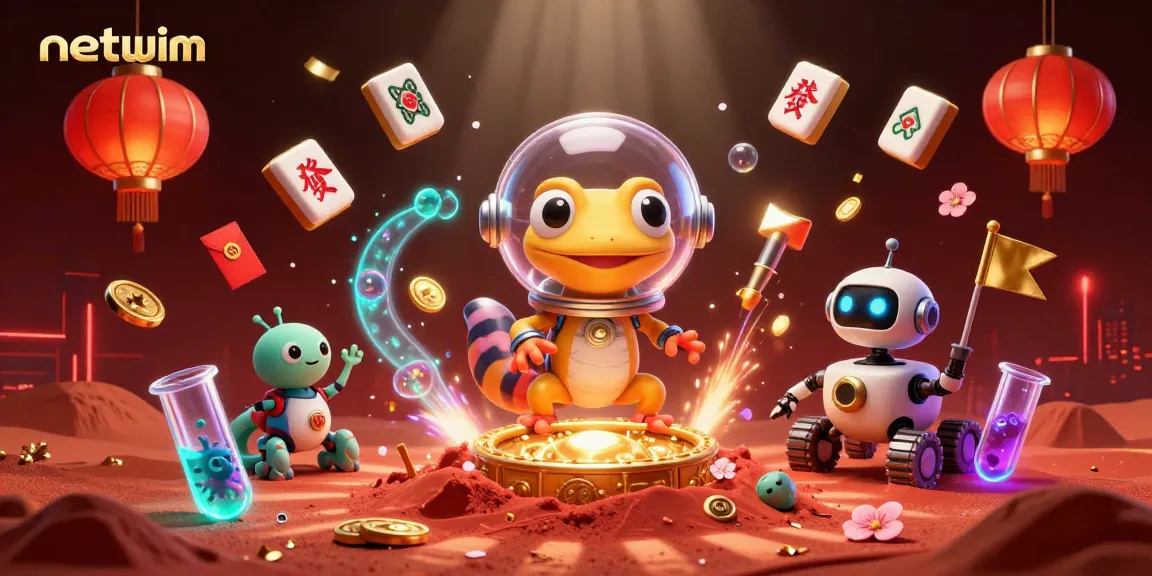 Engage in the excitement of netwim with a vibrant scene of a Martian gecko and casino elements