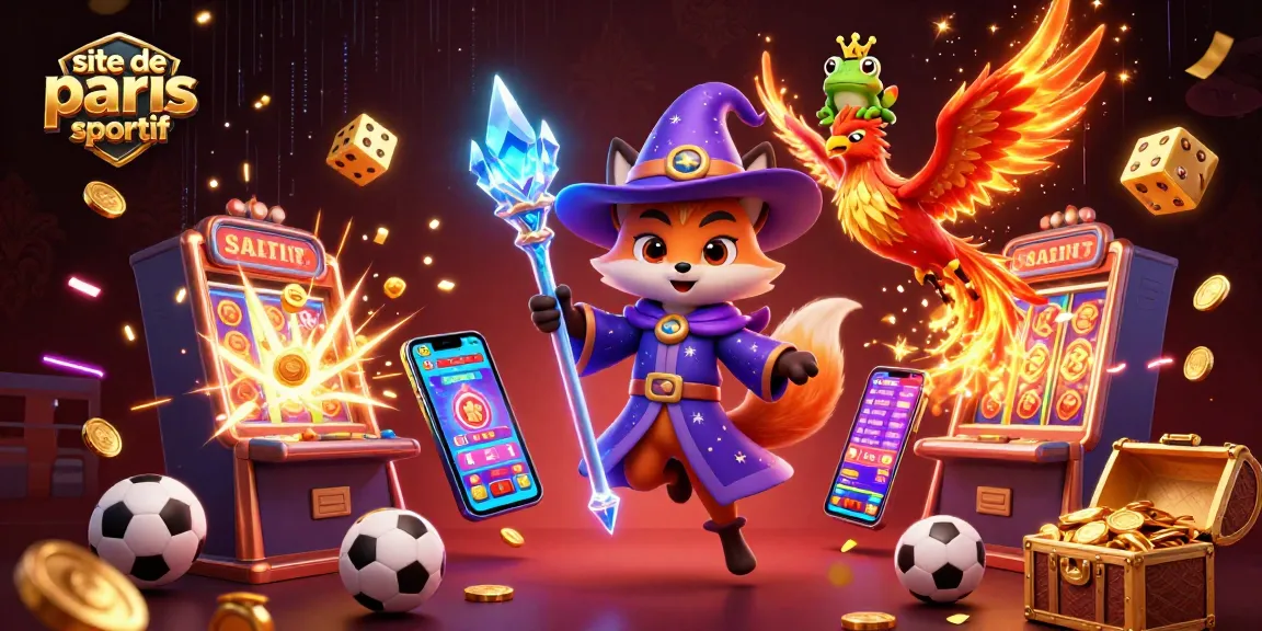 Illustration du site de paris sportif avec un magicien et un phoenix lors d'une explosion de jackpot de machines à sous.