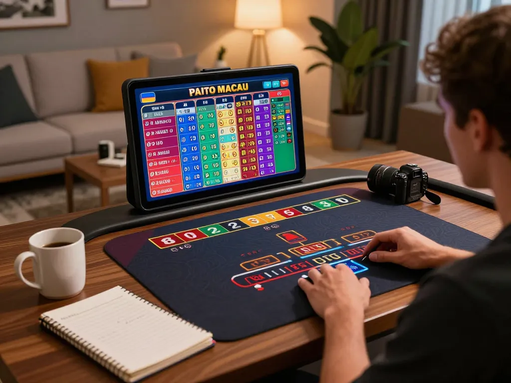 Paito Macau online gaming session showing colorful betting interface on tablet