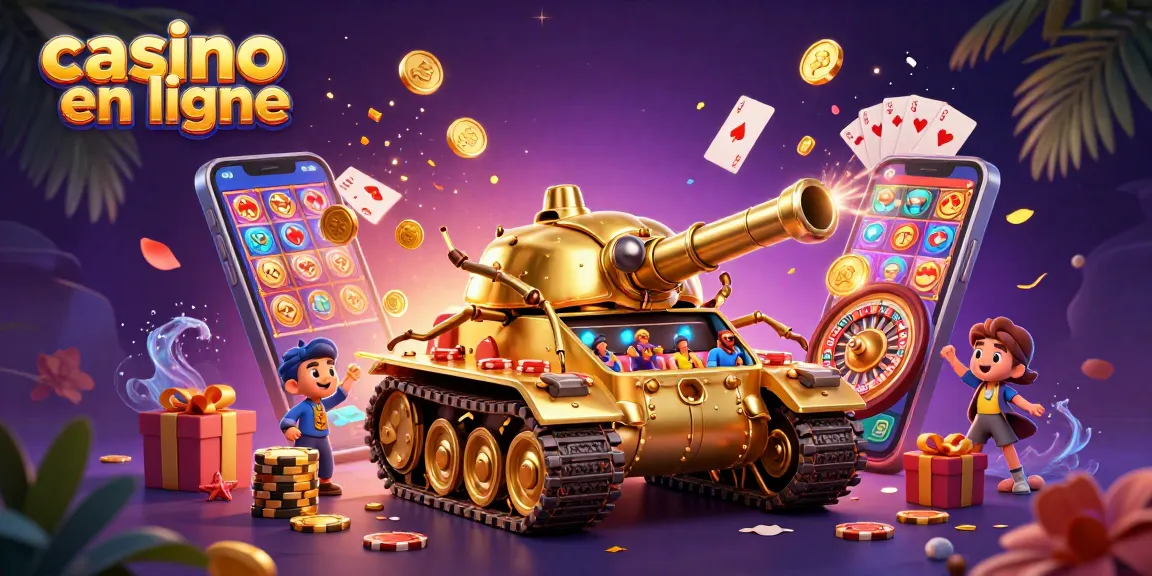 Jouer au casino en ligne dans un tank doré avec une ambiance festive et colorée.
