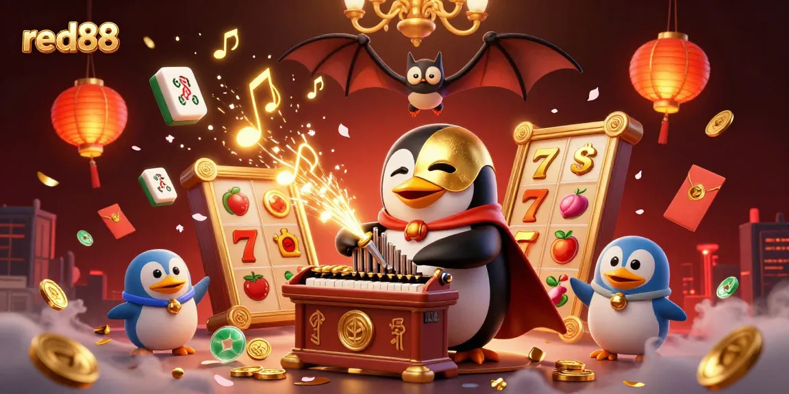 Experience the excitement of red88 in a lively 3D casino scene with animated characters and vibrant symbols.