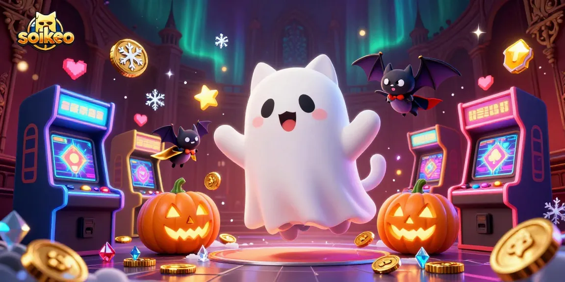 Experience thrilling soikeo betting action with a ghost cat and glowing poker jack-o-lanterns.