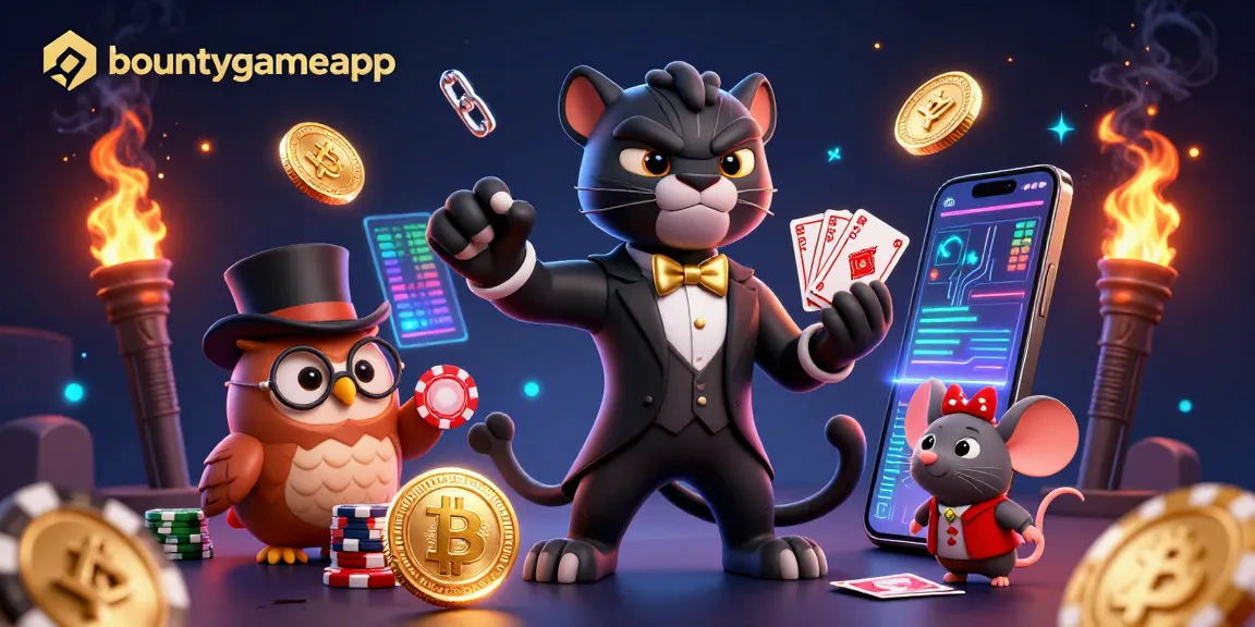 Mainkan bountygameapp dengan panther elegan dan teman-teman kartun tengah menampilkan suasana kasino yang meriah.