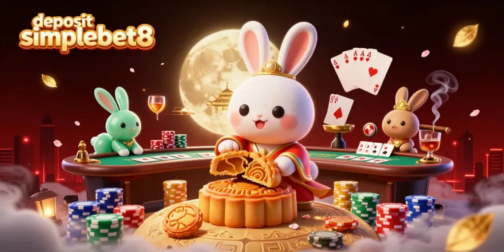 Engage in thrilling gameplay with 'deposit simplebet8' showcasing a vibrant casino scene with moon rabbits.